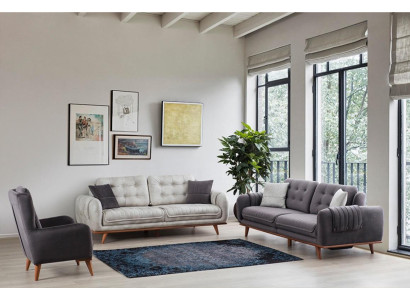 Sofá 3 + 3 + 1 en estilo moderno con tela de textura media de color gris, nuevo.