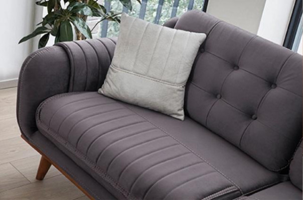 Sofá 3 + 3 + 1 en estilo moderno con tela de textura media de color gris, nuevo.