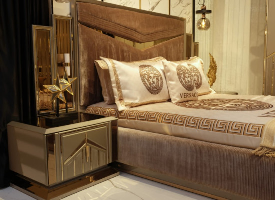 Dormitorio Cama 2x Mesitas de noche Juego de camas de lujo completo Muebles de diseño de 3 piezas.