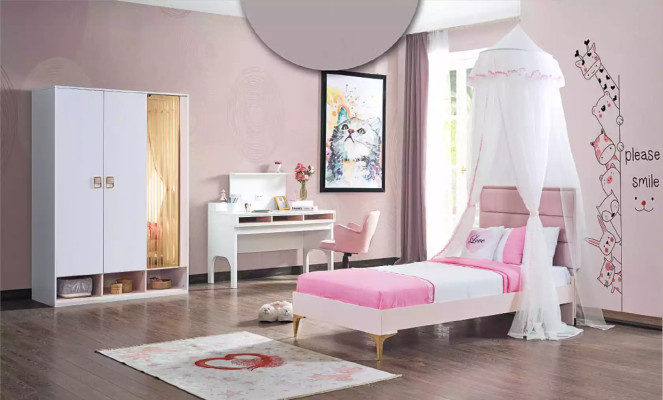 Cama infantil de diseño de dormitorio de lujo en rosa, muebles de madera para habitación juvenil.