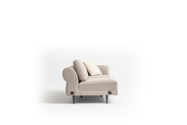 Sofá en forma de L, sofá de salón beige de 420x170, muebles de diseño de tela.