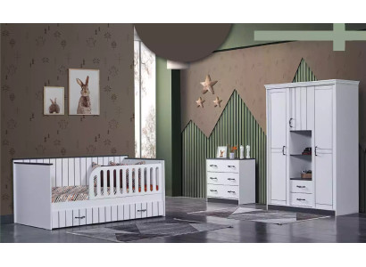 Habitación de niños pequeños Dormitorio Cama Cómoda Armario de 3 piezas.