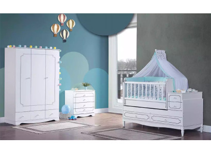 Habitación infantil Habitación infantil Cama Blanco Dormitorio Bebé Armario Cómoda 3 piezas.