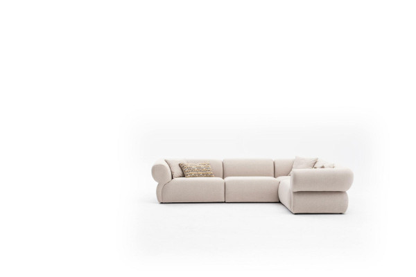 Sofá en forma de L Beige Sofá tapizado Sala de estar Muebles de tela Estilo moderno.