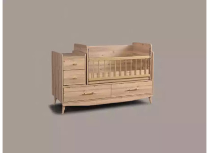 Cama infantil para bebé cuna cama de madera marrón con estantes.