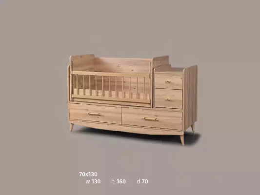 Cama infantil para bebé cuna cama de madera marrón con estantes.