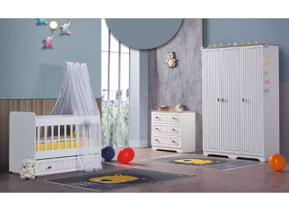 Habitación completa para bebé Armario Cama Cuarto infantil Bebé Cajonera 3 piezas.