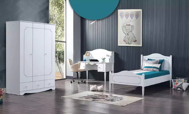 Conjunto de dormitorio completo Escritorio Cama Armario 3 piezas.