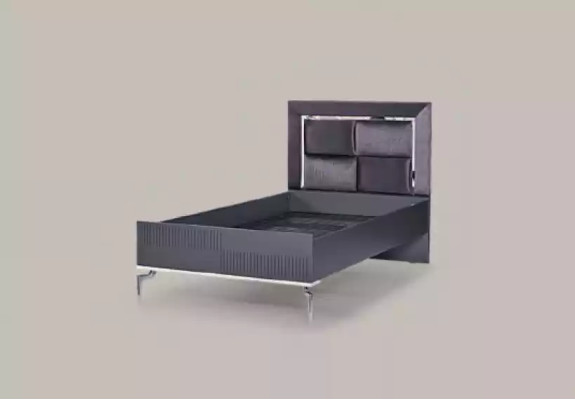 Cama Loft de madera negra diseño 120x200 cm Marco de cama Acolchado