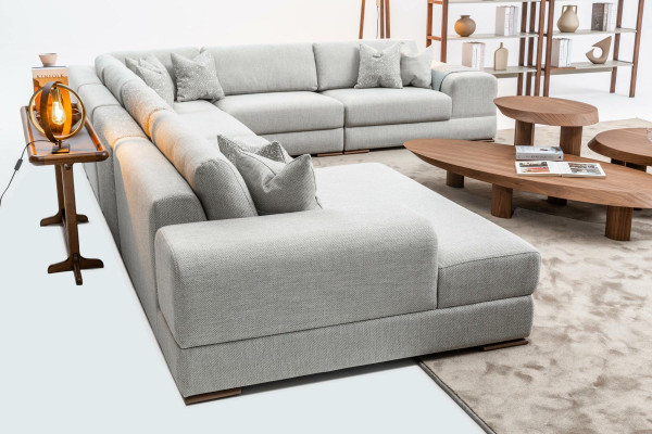 Sofá en forma de L para la sala de estar, muebles modernos, sofá de diseñador de tela.