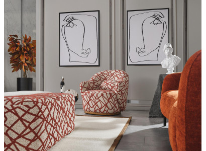 Sillón orejero moderno de tela de poliéster naranja para sala de estar.