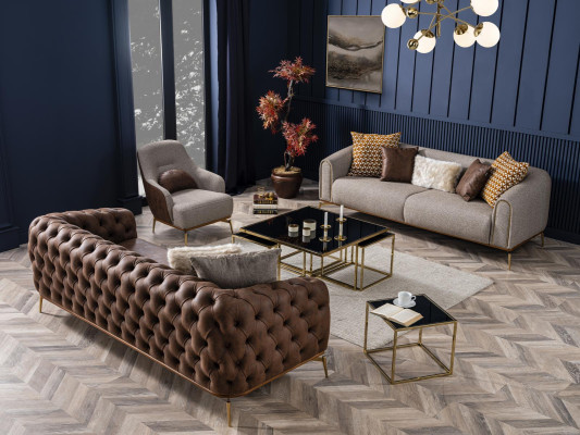 Sillón orejero moderno de tela de poliéster gris para salón de diseño.