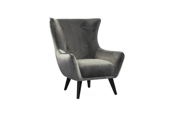 Sillón orejero de tela para sala de estar de poliéster, diseño moderno en gris.
