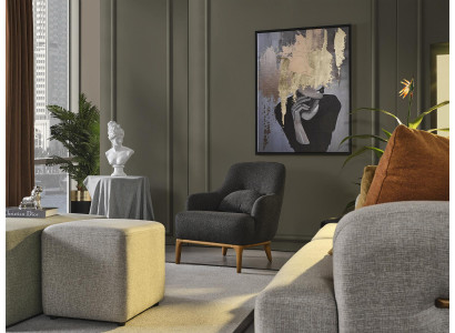 Sillón orejero Moderno Tela Sala de estar Poliéster Gris Diseño Asiento