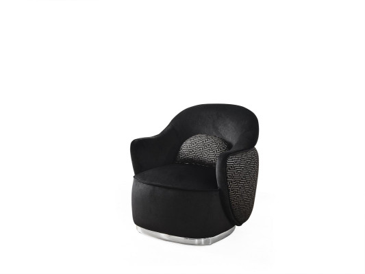Sillón orejero moderno de tela de poliéster negro para sala de estar.