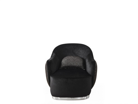 Sillón orejero moderno de tela de poliéster negro para sala de estar.
