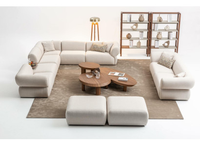 Sofá de salón en forma de L, conjunto de sofá de 3 plazas y taburete diseño moderno.