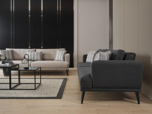 Sofá conjunto sofá de 3 plazas sillón tela beige moderno poliéster juego