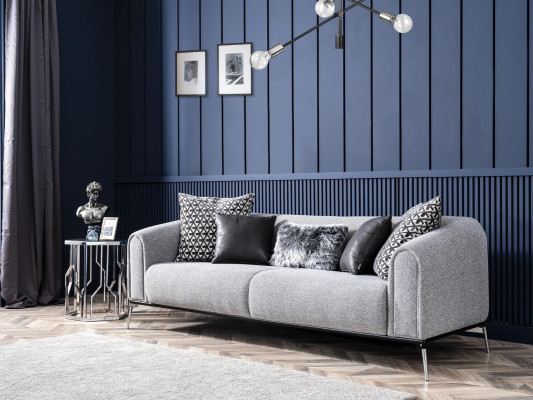 Sofá moderno de 3 plazas con tela gris de poliéster.