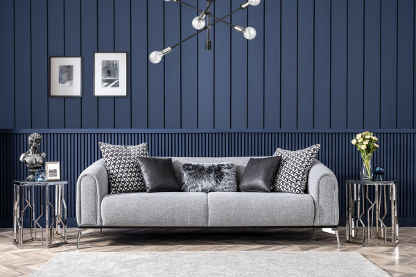 Sofá moderno de 3 plazas con tela gris de poliéster.