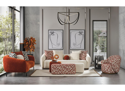 Conjunto de sofás completo Juego de sofás Sofá 431 Naranja Tela Grupo de 4 piezas