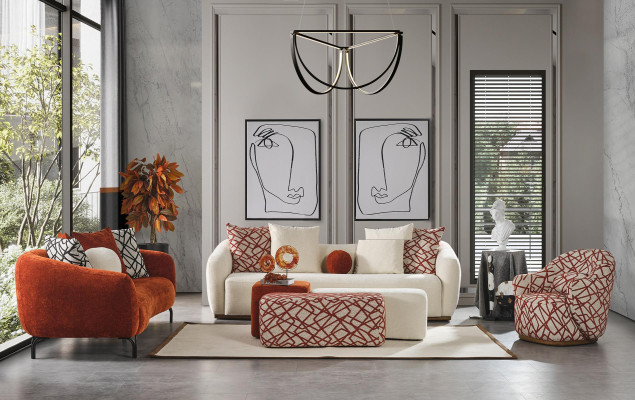 Juego de sofás sofá sillón 431 asiento tela sofás de lujo naranja sala de estar