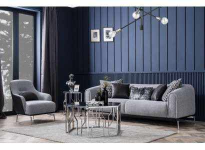 Conjunto de sofás Juego completo de sofás Sofá 431 Asiento Tela Negro 3 piezas