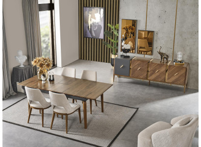 Grupo de comedor moderno conjunto de mesa 5 piezas en marrón.