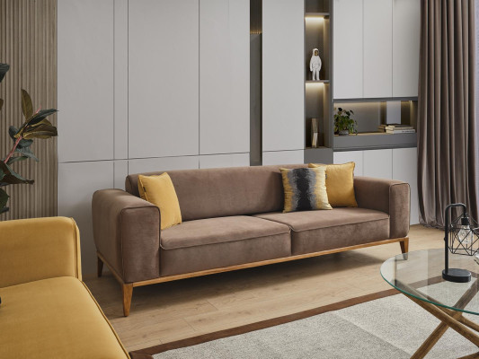 Conjunto de sofás Sofá de 4 plazas Sillón Amarillo Tela Marrón Moderno de Cuatro Plazas