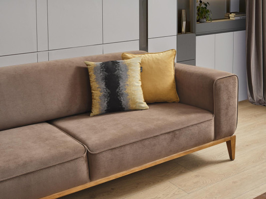 Conjunto de sofás Sofá de 4 plazas Sillón Amarillo Tela Marrón Moderno de Cuatro Plazas