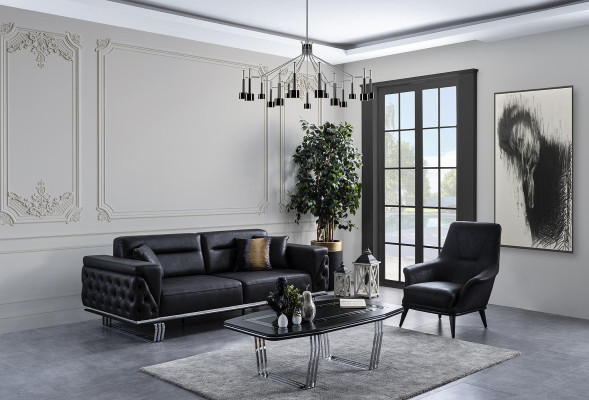 Conjunto de sofás Chesterfield Chesterfield Sofá 431 plazas de cuero artificial Sofás Negros