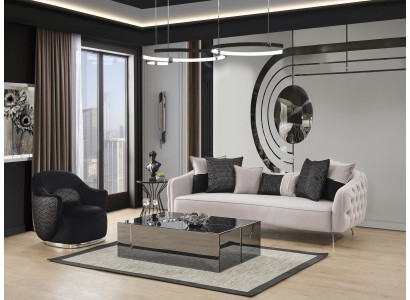 Moderno set de sofá con sofá de 3 plazas y sillón individual en tela blanca de poliéster.