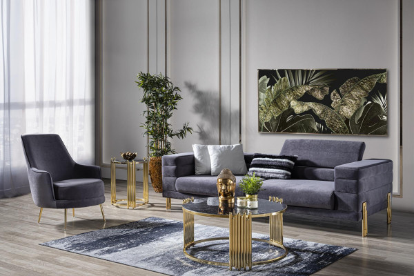 Juego de sofás de lujo, sofá de 3 plazas, sillón, tela gris moderno, conjunto moderno.