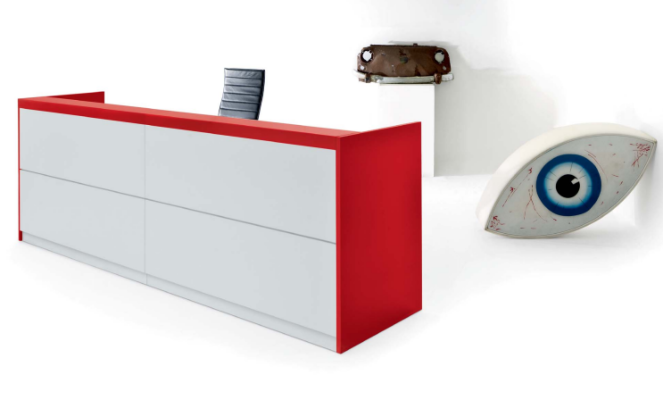 Recepción de mobiliario de oficina. Mostradores de recepción de oficina. Mostrador de mesa bufete práctica Frezza muebles de recepción.