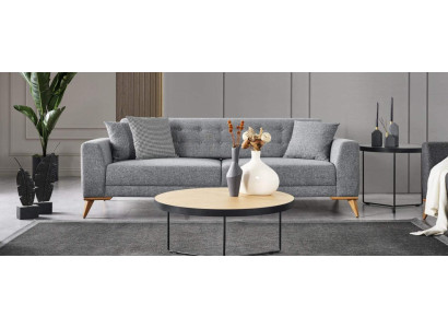 Sofá de tres plazas moderno gris, sofisticado, muebles de lujo en la sala de estar, 223 cm.