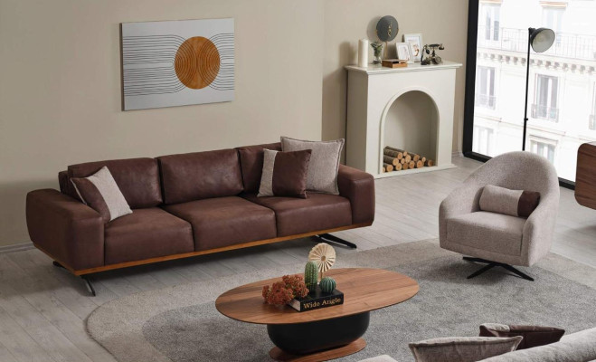 Set de sala de estar moderno de 2 piezas. Sofá, sillón, juego de sofás de 4+1 plazas. ¡Sofás y sillones!