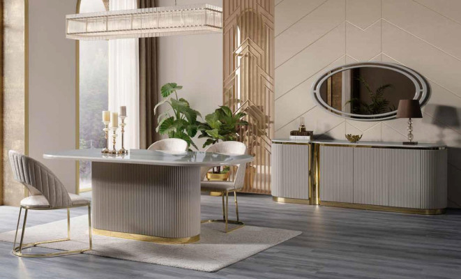 Aparador Ovales XXL 220 cm Cómoda Armario Cómodas Decorado en Oro Nuevo