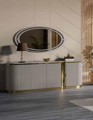 Aparador Ovales XXL 220 cm Cómoda Armario Cómodas Decorado en Oro Nuevo