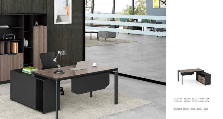 Conjunto de oficina, escritorio de esquina completo con dos archivadores y canal de cables.