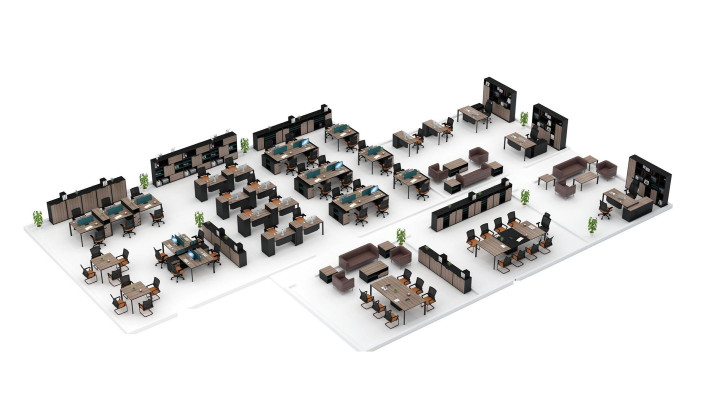 Conjunto de oficina, escritorio de esquina completo con dos archivadores y canal de cables.