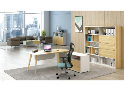 Mueble de oficina 2 piezas mesa y archivador. Juego de estantería de jefe y escritorio.
