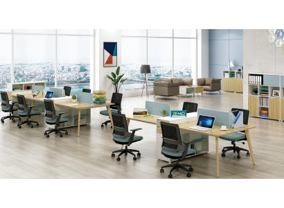Muebles de oficina configuración de mesas de madera Mesa de 4 puestos de trabajo Escritorio