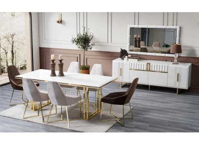 Mesa de comedor mesa de comedor Estilo italiano Lujoso Mesas Blancas Oro