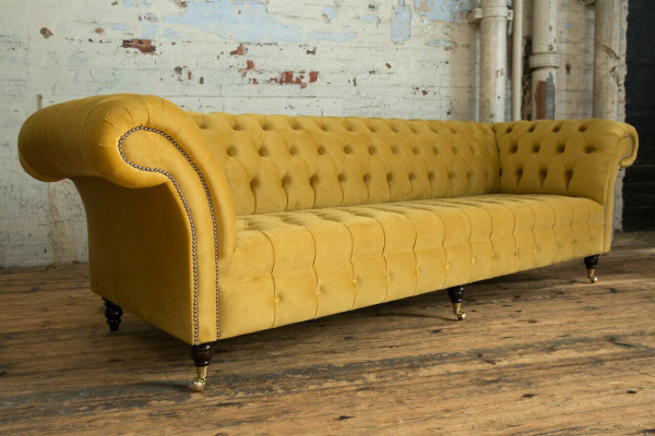 Sofá Chesterfield de diseñador, conjunto de sofá y sillón tapizado en terciopelo de 4 piezas.