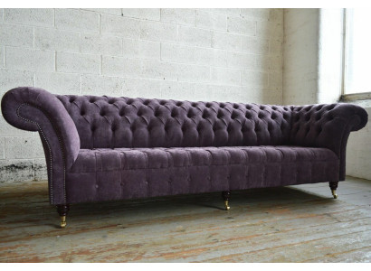 Lila Chesterfield Sofá de lujo con cojines, sofá de 4 plazas, conjunto de sillones.