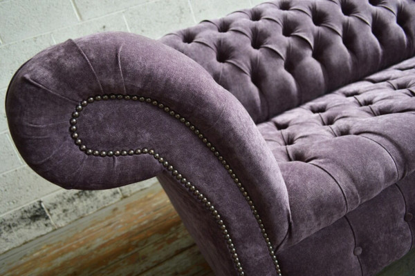 Lila Chesterfield Sofá de lujo con cojines, sofá de 4 plazas, conjunto de sillones.