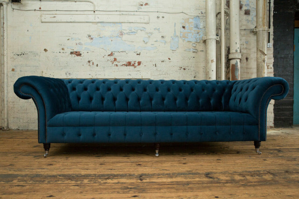 Diseño Chesterfield sofá de 4 plazas en tela sofá con funda de sofá de 265 cm.