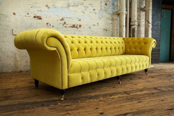 Sofá de diseño de 4 plazas tapizado de lujo en tela clásica Chesterfield Sofas Couch.