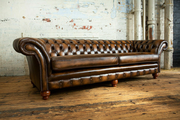 Sofá Chesterfield de 4 plazas para sala de estar, sofá, cojines, sofás tapizados nuevamente XXL grande.
