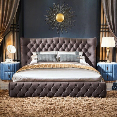 Cama Chesterfield marrón dormitorio textil camas de terciopelo grandes camas de hotel